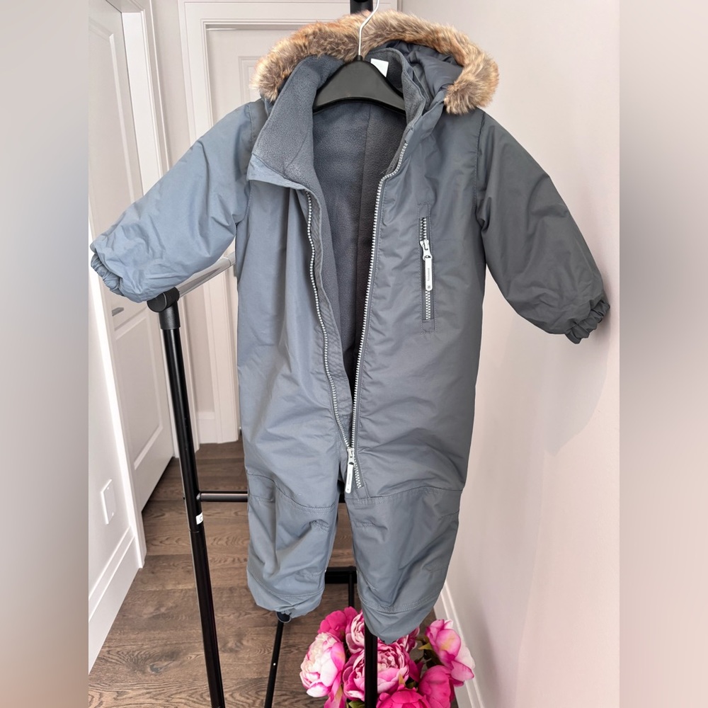 H&M Charcoal Hooded Snowsuit with Faux Fur